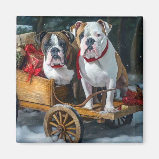 American Staffordshire Sneeuwslee Kerstmis Magneet (Voorkant)