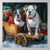 American Staffordshire Sneeuwslee Kerstmis Poster (Voorkant)