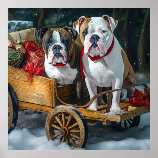American Staffordshire Sneeuwslee Kerstmis Poster (Voorkant)