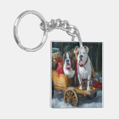 American Staffordshire Sneeuwslee Kerstmis Sleutelhanger (Voorkant Links)