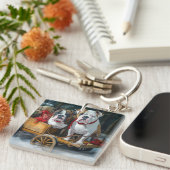 American Staffordshire Sneeuwslee Kerstmis Sleutelhanger (Voorkant Rechts)