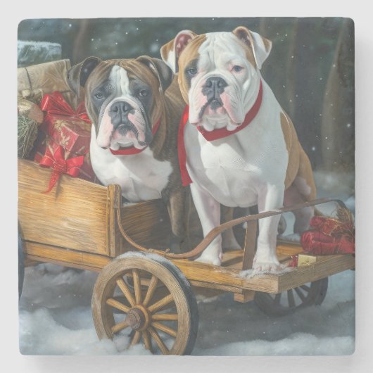 American Staffordshire Sneeuwslee Kerstmis Stenen Onderzetter (Voorkant)
