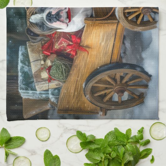 American Staffordshire Sneeuwslee Kerstmis Theedoek (Gevouwen)