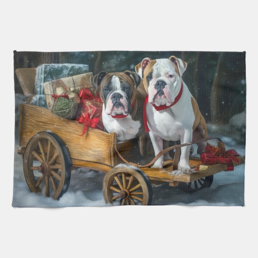 American Staffordshire Sneeuwslee Kerstmis Theedoek (Horizontaal)