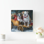 American Staffordshire Sneeuwslee Kerstmis Vierkante Klok (Huis)