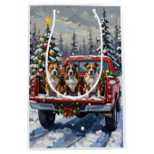 American Staffordshire Terrier Christmas Red Truck Medium Cadeauzakje (Voorkant)