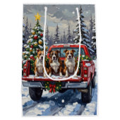 American Staffordshire Terrier Christmas Red Truck Medium Cadeauzakje (Achterkant)
