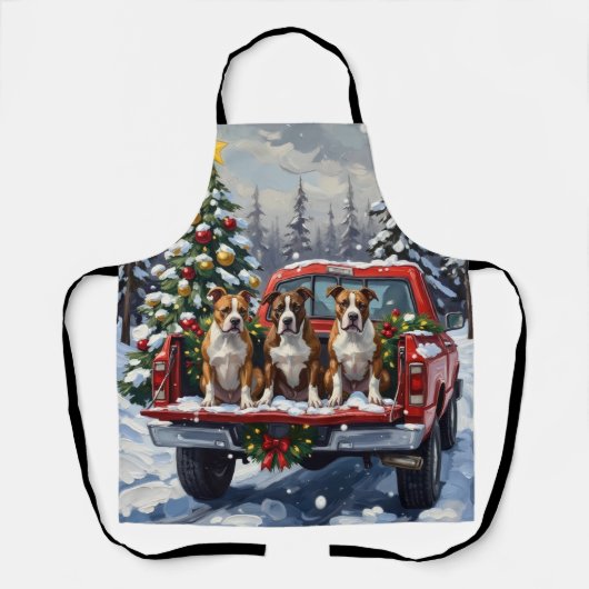 American Staffordshire Terrier Christmas Red Truck Schort (Voorkant)