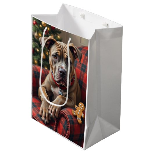 American Staffordshire Terrier Cozy Christmas Medium Cadeauzakje (Voorkant Gekanteld)