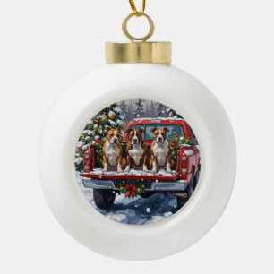 American Staffordshire Terrier Kerst Rode Truck Keramische Bal Ornament