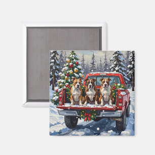 American Staffordshire Terrier Kerst Rode Truck Magneet
