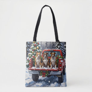 American Staffordshire Terrier Kerst Rode Truck Tote Bag