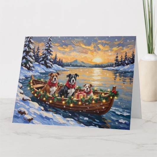 American Staffordshire Terrier Kerstboot Kaart (Voorkant)