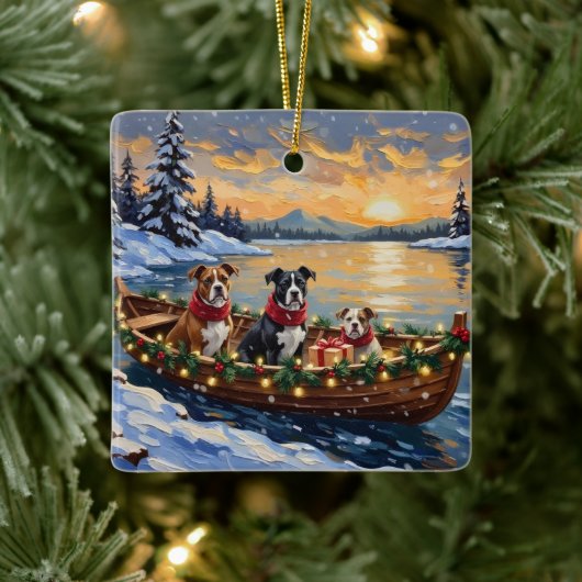 American Staffordshire Terrier Kerstboot Keramisch Ornament (Boom)