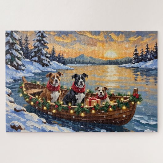 American Staffordshire Terrier Kerstboot Legpuzzel (Horizontaal)