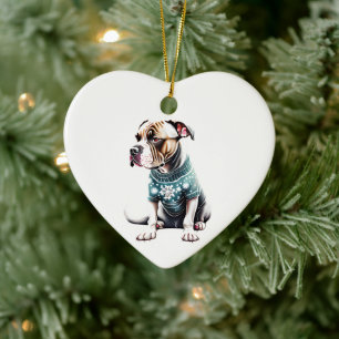 American Staffordshire Terrier Kersttrui Keramisch Ornament