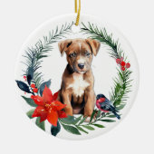 American Staffordshire Terrier Puppy Poinsettia Keramisch Ornament (Voorkant)