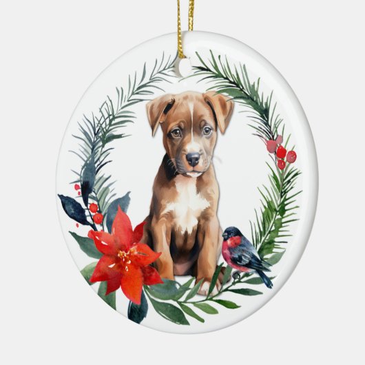 American Staffordshire Terrier Puppy Poinsettia Keramisch Ornament (Links)