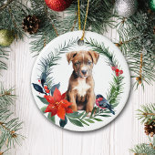 American Staffordshire Terrier Puppy Poinsettia Keramisch Ornament