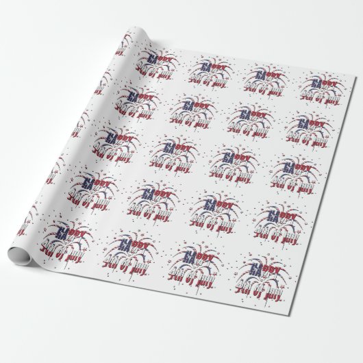 American Stars and Stripes Happy 4th van juli Cadeaupapier (Uitgerold)