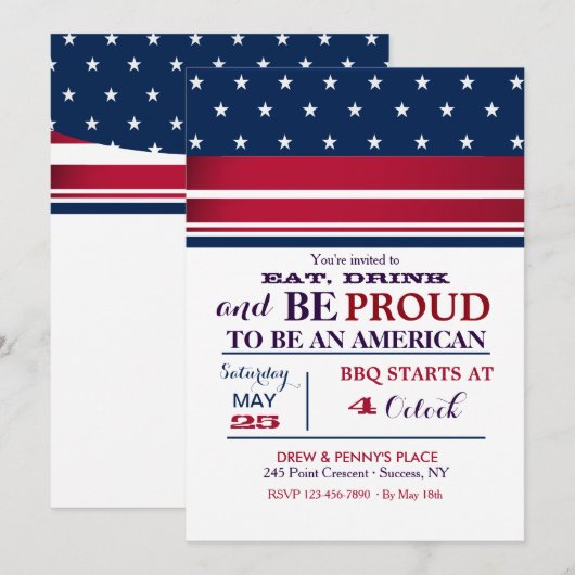 American Stars Invitation Kaart (Voorkant / Achterkant)