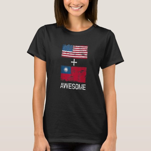 American + Taiwanese Awesome Usa And Taiwan Flags  T-shirt (Voorkant)