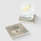 American Timber Wolf Pencil Tekening Stenen Onderzetter (Zijkant)