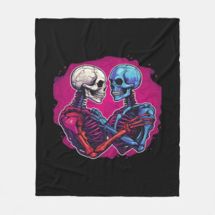 American Traditional Skeleton Holding Hands Tattoo Fleece Deken