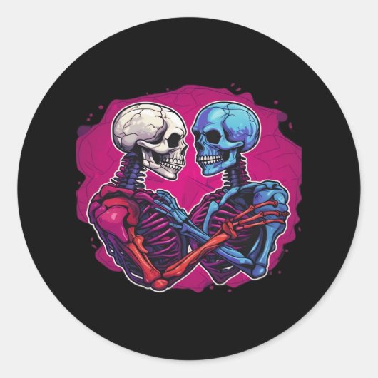 American Traditional Skeleton Holding Hands Tattoo Ronde Sticker (Voorkant)