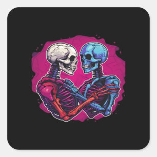 American Traditional Skeleton Holding Hands Tattoo Vierkante Sticker