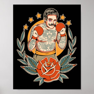 American Traditional Tattoo Boxer Flash Edgy Boxin Poster