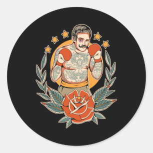 American Traditional Tattoo Boxer Flash Edgy Boxin Ronde Sticker