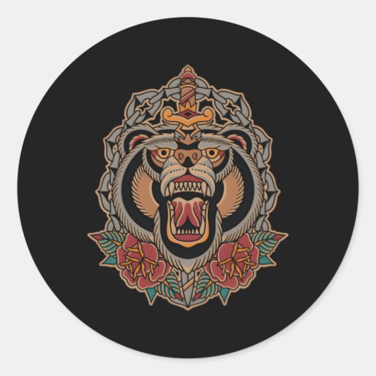 American Traditional Tattoo Flash Beer Old School Ronde Sticker (Voorkant)