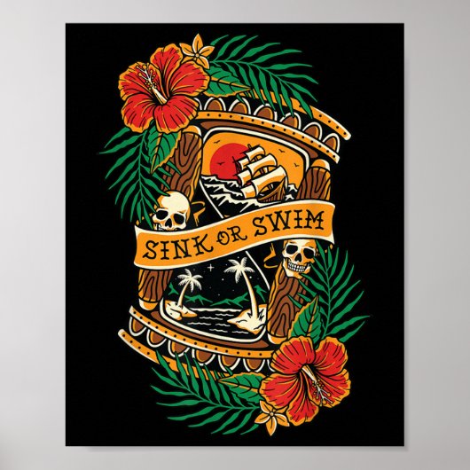 American Traditional Tattoo Old School Flash Skull Poster (Voorkant)