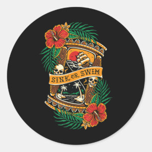 American Traditional Tattoo Old School Flash Skull Ronde Sticker