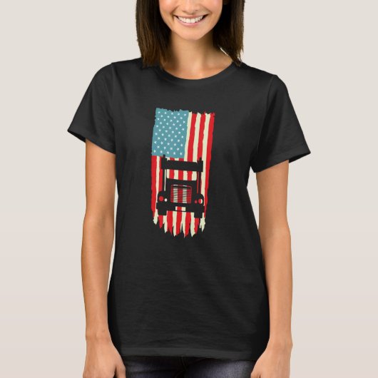 American Truck Driver Patriotic US Flag Semi Trail T-shirt (Voorkant)