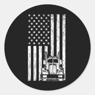 AMERICAN TRUCK FLAG Trucker Big Rig Truck Ronde Sticker