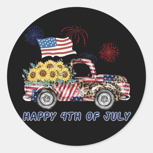 American Truck Sunflower Firework American Happy Ronde Sticker (Voorkant)