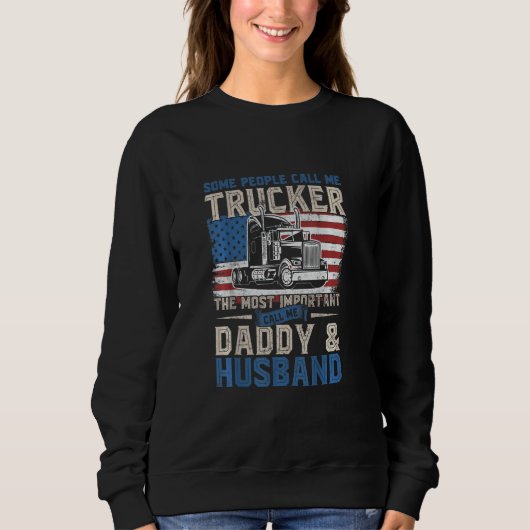 American Trucker Dad Husband Father ons Vlag 4th Trui (Voorkant)