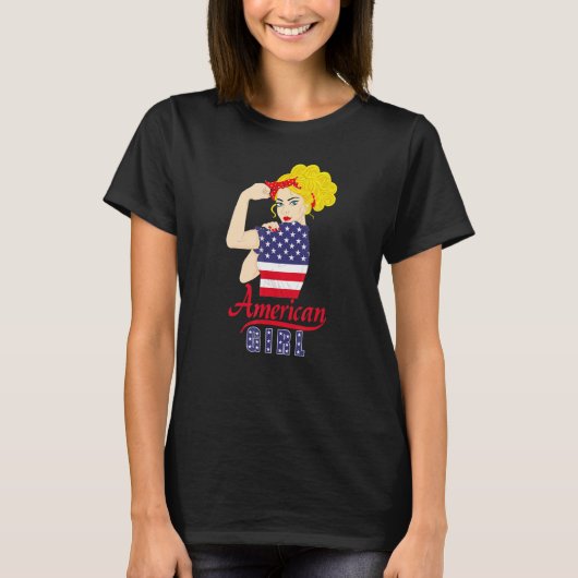 American US Flag Girl Happy Labor Day Shirt Messy  (Voorkant)