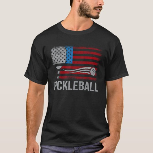 American US Flag Pickleball Player Paddleball 4th  T-shirt (Voorkant)
