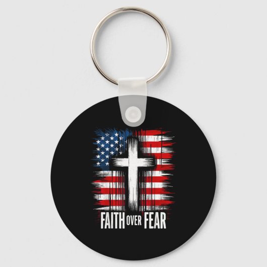 American Usa Flag Christ Faith Over Fear With Cros Sleutelhanger (Voorkant)