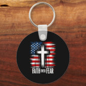 American Usa Flag Christ Faith Over Fear With Cros Sleutelhanger (Voorkant)