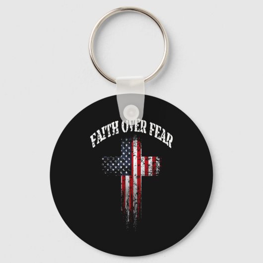 American Usa Flag Christian Cross Faith Over Fear  Sleutelhanger (Voorkant)