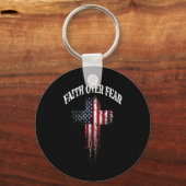American Usa Flag Christian Cross Faith Over Fear  Sleutelhanger (Voorkant)