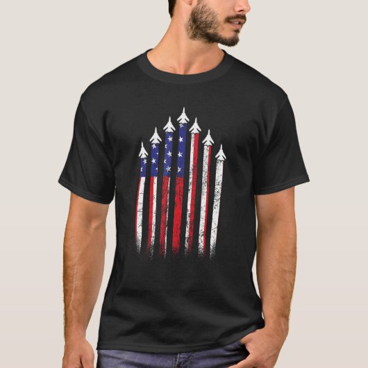 American USA Flag Fighter Aircraft Pilot Airplane T-shirt (Voorkant)
