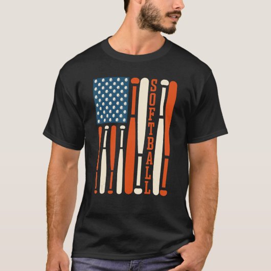 American USA Flag Softball Bat Softball Softball C T-shirt (Voorkant)