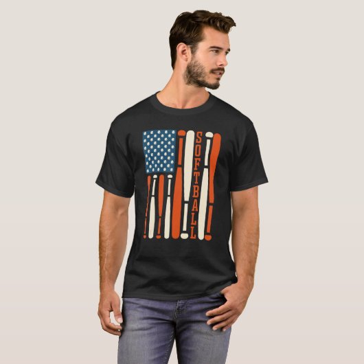 American USA Flag Softball Bat Softball Softball C T-shirt (Voorkant volledig)