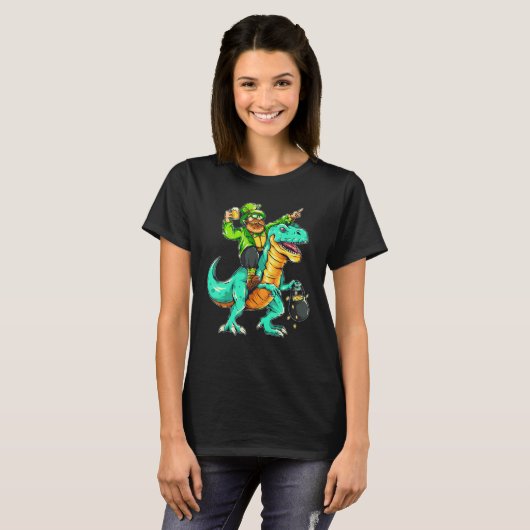 American USA Irish Flag St Patricks Day And T-Rex T-shirt (Voorkant volledig)