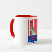 "American Vibes" Statue Liberty Red Stripes Custom Mok (Voorkant links)